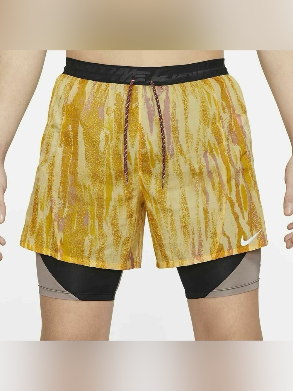 Nike Flex Stride 2 in 1 Mens Running Shorts Yellow Black Size XL